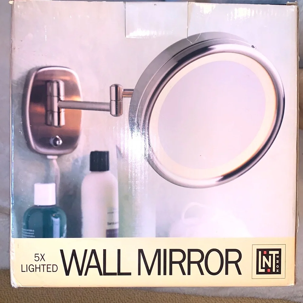 LINENS N THINGS 5X MAGNIFICATION LIGHTED WALL MIRROR NIB